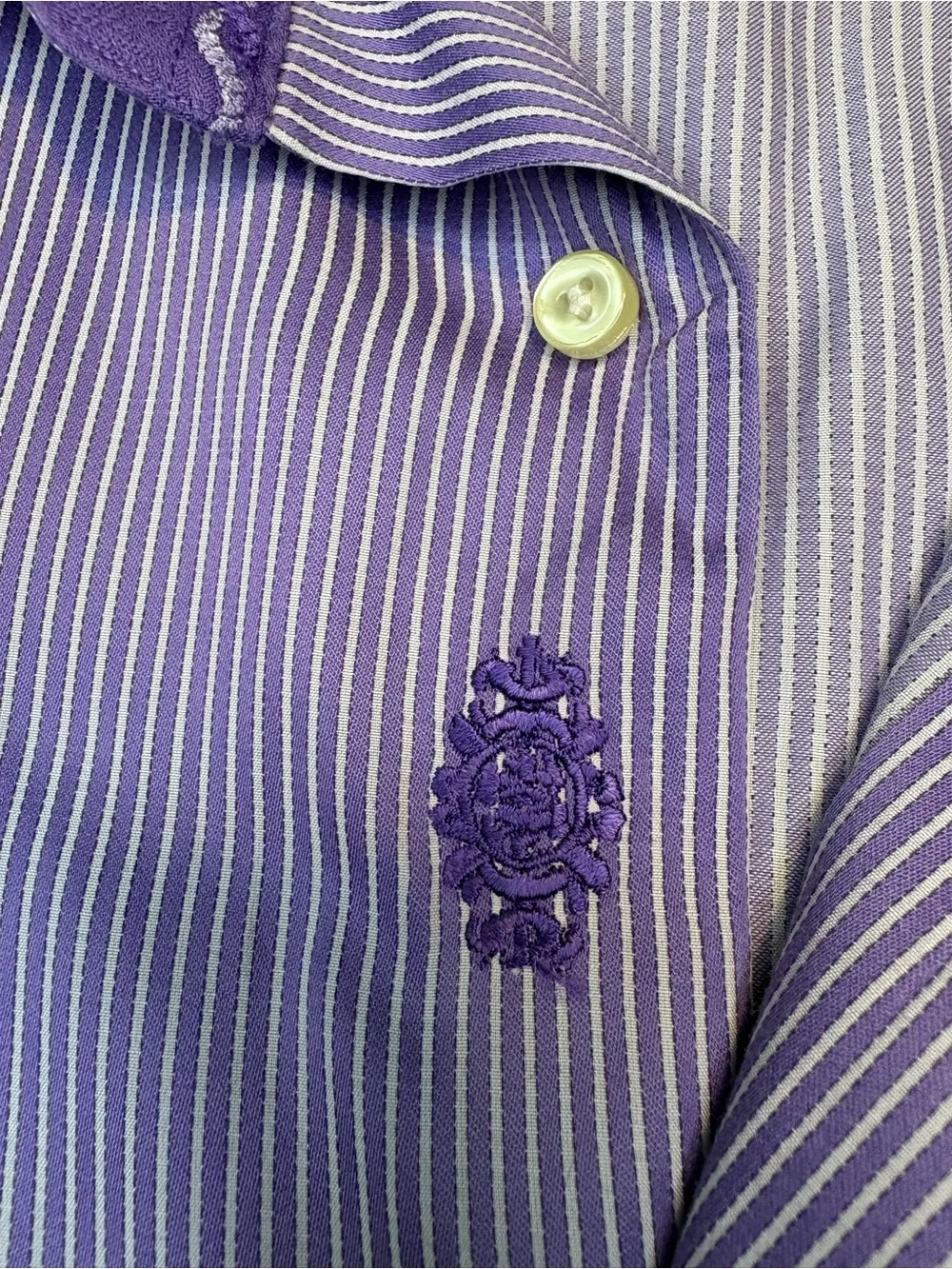 Robert Graham Purple Pinstripe Dress Shirt Men's 41 100% Cotton Embroidered
